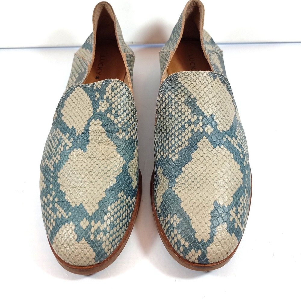 Lucky Brand Coryna Loafers 7M Blue Snakeskin Leather Flats d'Orsay Shoes